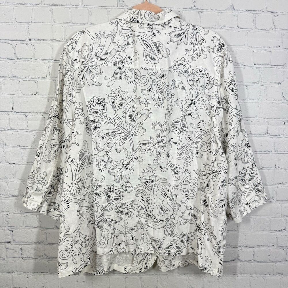 Cottage Blouse Women Plus 2X Floral Linen Vacation Resort Gauze Jacket Barn Top - Picture 2 of 6